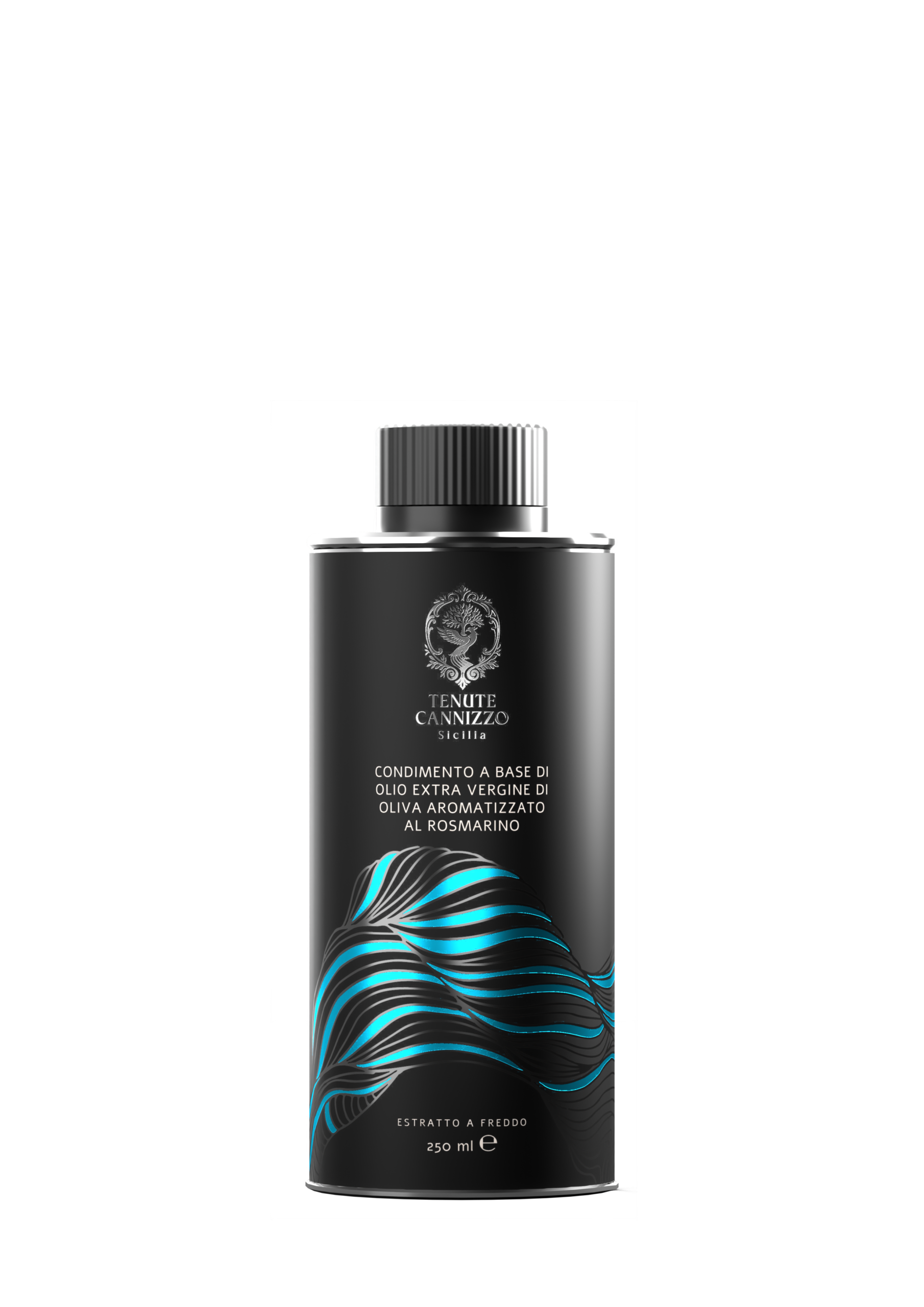 Bottiglia da 250 ml di condimento a base di olio extravergine di oliva aromatizzato al rosmarino Tenute Cannizzo.